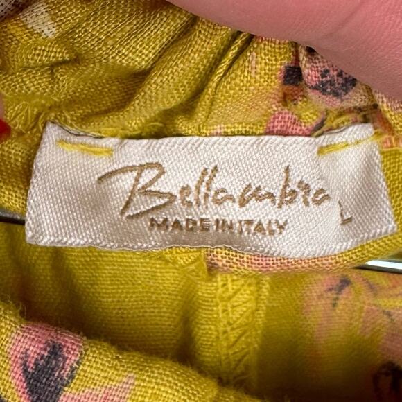 Bellambra Yellow Floral Linen Halter Pleated Relaxed Fit Midi Dress Large Boho - Picture 5 of 10